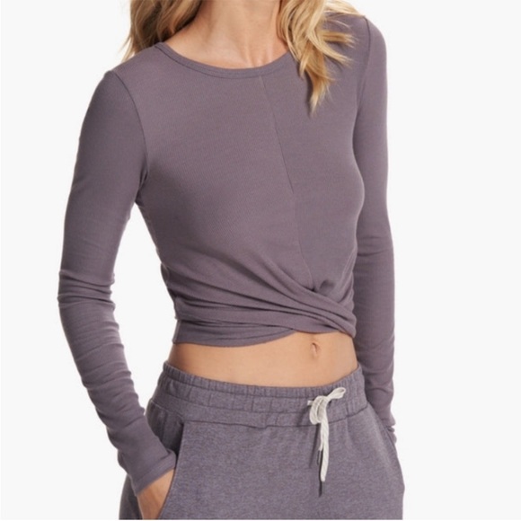 Vuori Tops - Vuori Women's Long Sleeve Cove Twist Front Top Cropped Purple cover Pilates